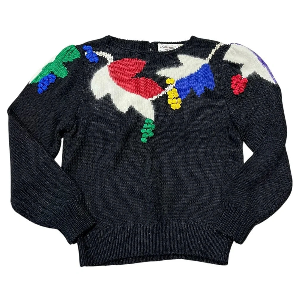 VTG Alexandria Sweater Womens Large Bold Color Block Angora 80s Statement